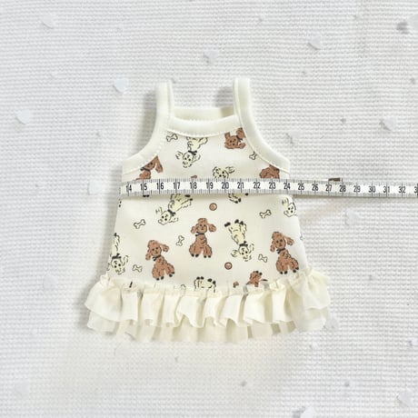 モルモット服  プードル柄ワンピース アプリコット