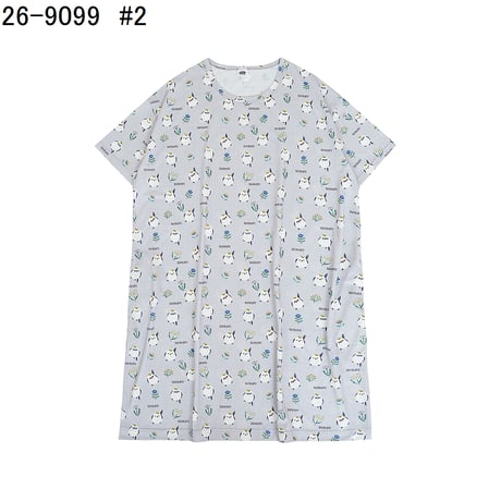 26-9099　天竺ニットのルームウェア　ルームワンピースTシャツ　しまぷうプリントの柄