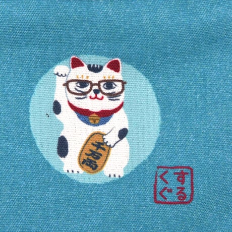25-8599　キャンバスプチトートバッグ　猫招き柄