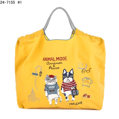 24-7155　撥水加工　刺繡ワッシャーバッグLサイズ　アニマルモード柄