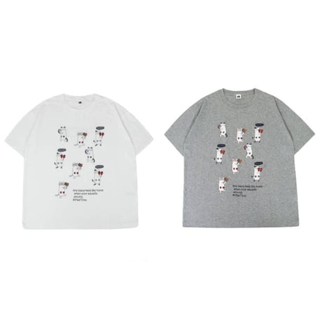 26-9131　クスグルキャラクター　アップリケ＆刺繍Tシャツ　ラフサイズ　ネコまるけ柄