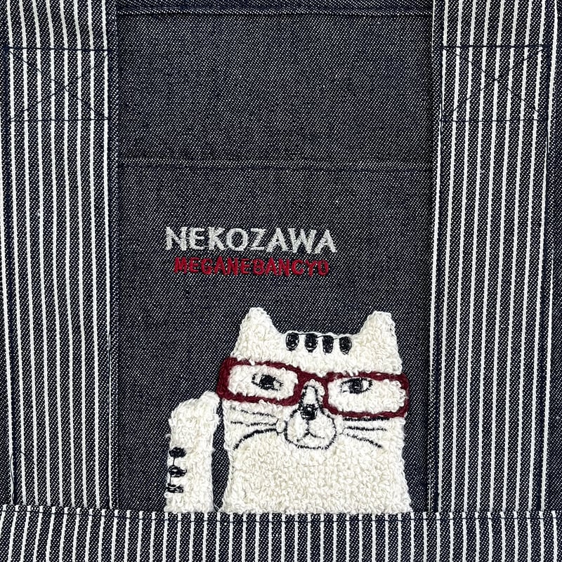 25-10019 ネコまるけ 先染めデニム調＆ヒッコリー 仕切りトートバッグS