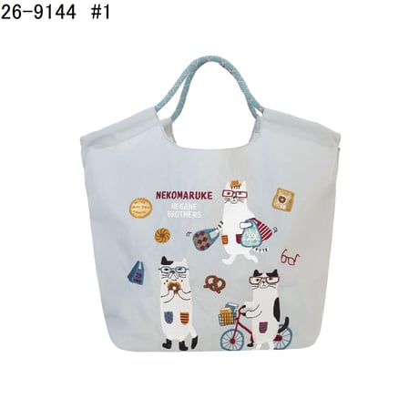26-9144　クスグルキャラクター　撥水加工刺繍ワッシャーバッグ　パラコードバッグ　ネコまるけ柄