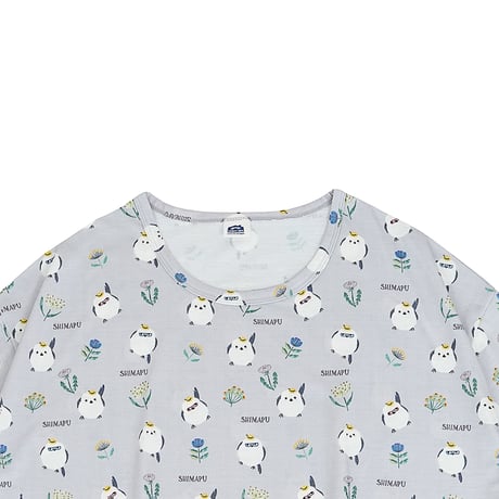 26-9099　天竺ニットのルームウェア　ルームワンピースTシャツ　しまぷうプリントの柄