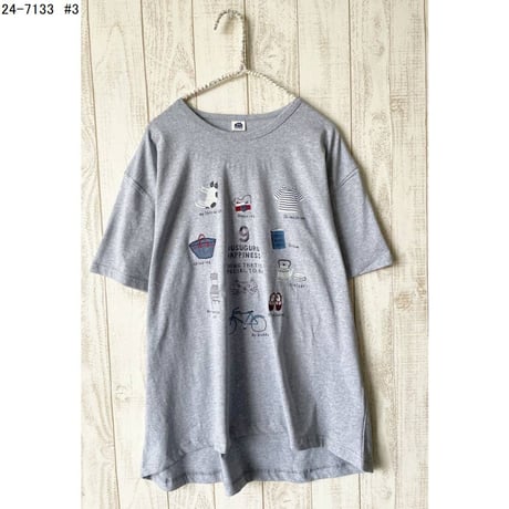 24-7133　天竺ニット　ラフサイズTシャツ　クスグルハピネス柄