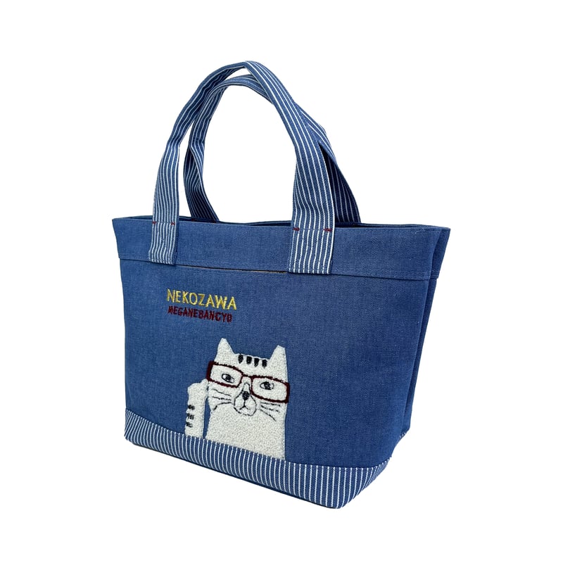 25-10020 ネコまるけ 先染めデニム調＆ヒッコリー ミニバッグ