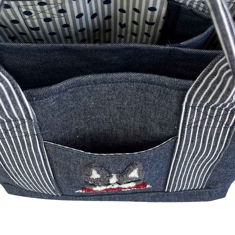 25-10026 パウロ 先染めデニム調＆ヒッコリー 仕切りトートバッグS