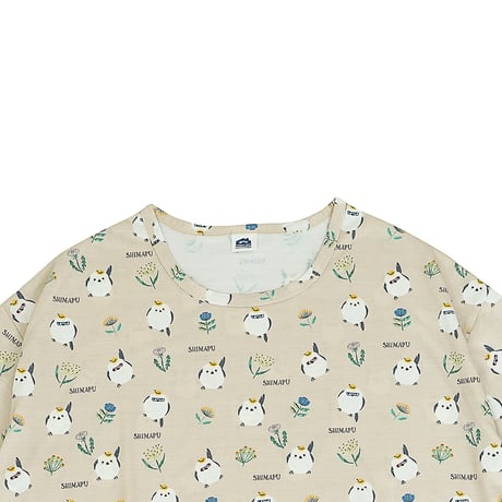 26-9099　天竺ニットのルームウェア　ルームワンピースTシャツ　しまぷうプリントの柄