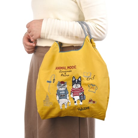 24-7151　撥水加工　刺繡ワッシャーバッグMサイズ　アニマルモード柄