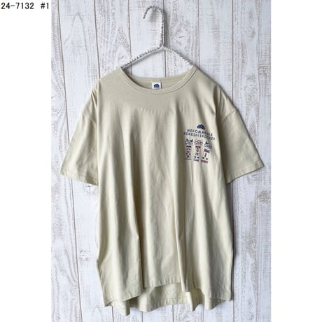 24-7132　天竺ニット　ラフサイズTシャツ　ネコまるけ　こけし柄
