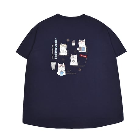24-7128　天竺ニット　ラフサイズTシャツ　ネコまるけ柄