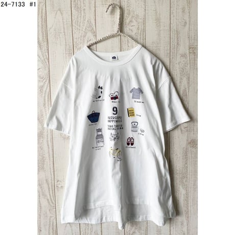 24-7133　天竺ニット　ラフサイズTシャツ　クスグルハピネス柄