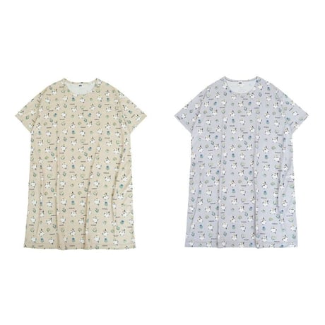 26-9099　天竺ニットのルームウェア　ルームワンピースTシャツ　しまぷうプリントの柄