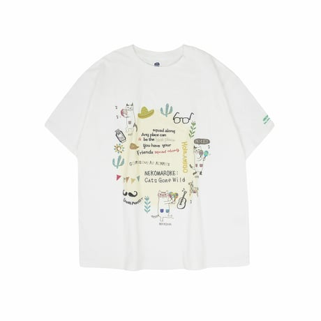 26-9128　クスグルキャラクター　接触冷感オフホワイト・Tシャツ　ネコまるけ柄