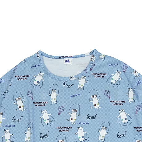 26-9093　天竺ニットのルームウェア　ルームワンピースTシャツ　ネコまるけのプリント柄