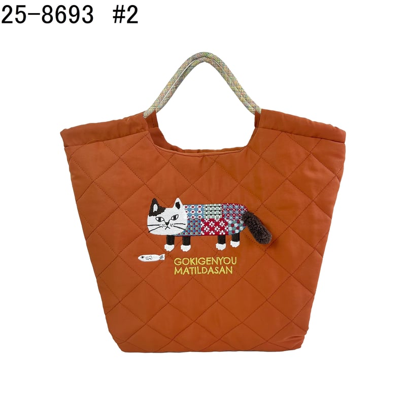 マチャ抹茶様　ポケットいっぱいトートバッグ(L)　ブラウン×オレンジ 25-8693 マチルダさん ポリエステルのこっくり色のキルト キルトパラ