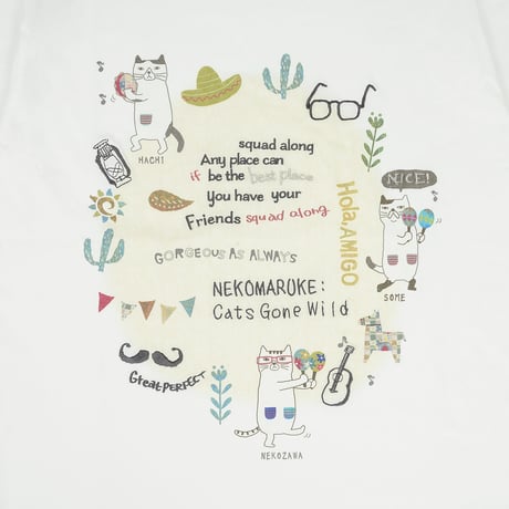 26-9128　クスグルキャラクター　接触冷感オフホワイト・Tシャツ　ネコまるけ柄