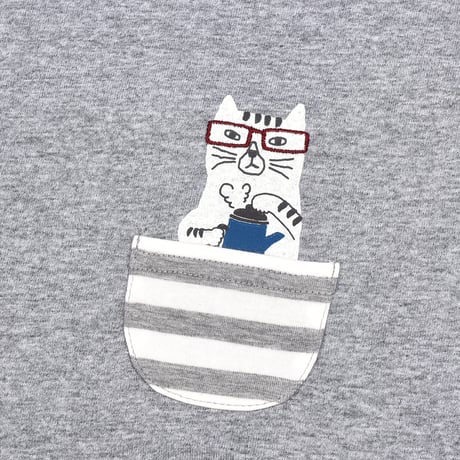 24-7128　天竺ニット　ラフサイズTシャツ　ネコまるけ柄