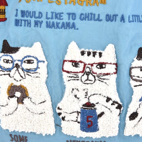 24-7149　撥水加工　刺繍ワッシャーバッグMサイズ　ネコまるけ柄