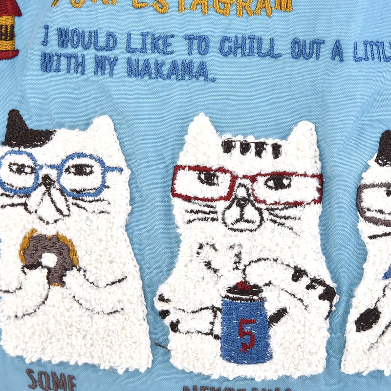 24-7149 撥水加工 刺繍ワッシャーバッグMサイズ ネコまるけ柄