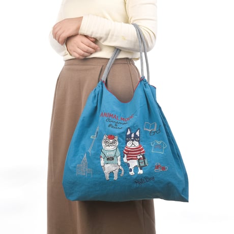 24-7155　撥水加工　刺繡ワッシャーバッグLサイズ　アニマルモード柄