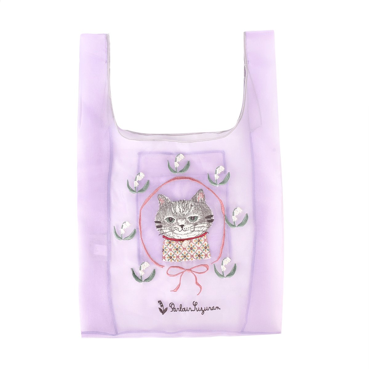 専用✳︎ラスト✳︎ハンドメイド✳︎花柄　巾着　モノトーン　母made品 25-8143 パーラーすずらん堂 シフォン生地 サブバッグ ちまきさん柄