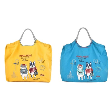 24-7155　撥水加工　刺繡ワッシャーバッグLサイズ　アニマルモード柄