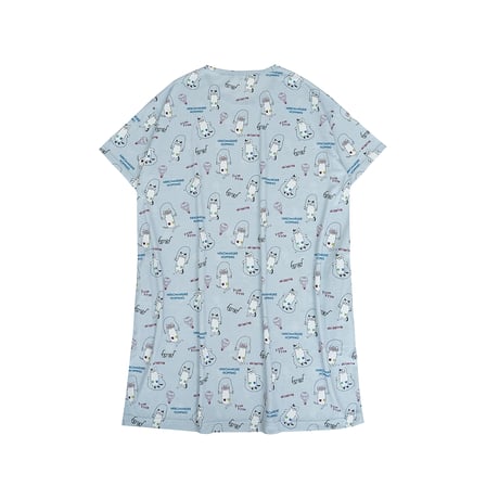 26-9093　天竺ニットのルームウェア　ルームワンピースTシャツ　ネコまるけのプリント柄