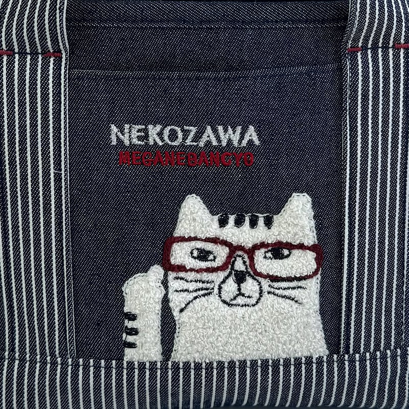 25-10018 ネコまるけ 先染めデニム調＆ヒッコリー プチミニトート