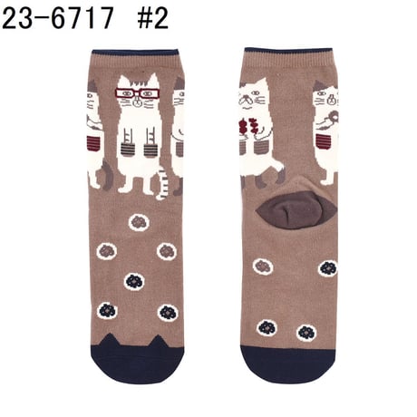 23-6717　ジャガード靴下　ネコまるけとドーナツ柄