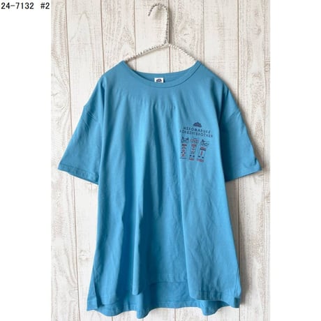 24-7132　天竺ニット　ラフサイズTシャツ　ネコまるけ　こけし柄
