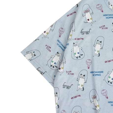 26-9093　天竺ニットのルームウェア　ルームワンピースTシャツ　ネコまるけのプリント柄