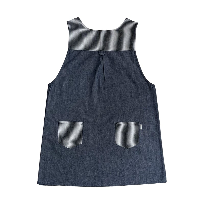 25-10022 パウロ 先染めデニム調＆ヒッコリー 脇釦あきエプロン