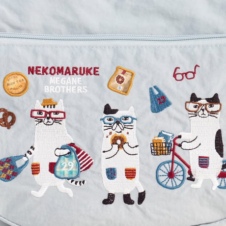 26-9141　クスグルキャラクター　撥水加工刺繡ワッシャーバッグ　ショルダーバッグ　ネコまるけ柄