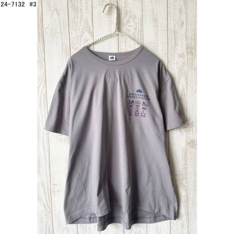 24-7132　天竺ニット　ラフサイズTシャツ　ネコまるけ　こけし柄