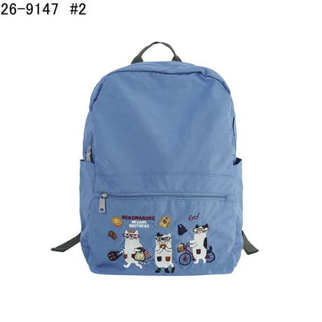 26-9147　クスグルキャラクター　撥水加工刺繍ワッシャーバッグ　リュック　ネコまるけ柄