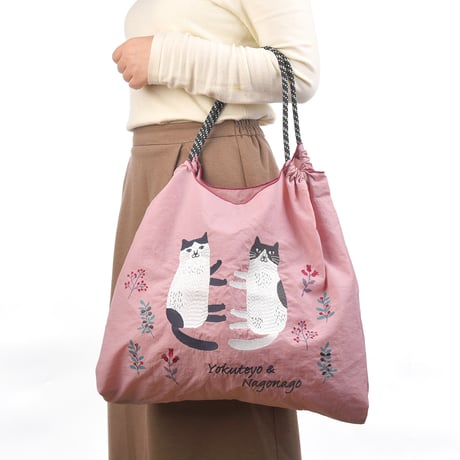 24-7156　撥水加工　刺繡ワッシャーバッグLサイズ　なごなごさん柄