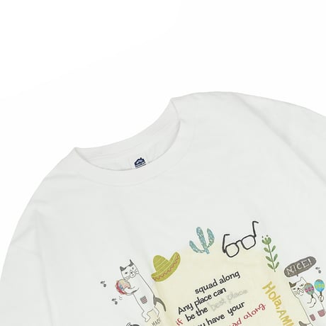 26-9128　クスグルキャラクター　接触冷感オフホワイト・Tシャツ　ネコまるけ柄