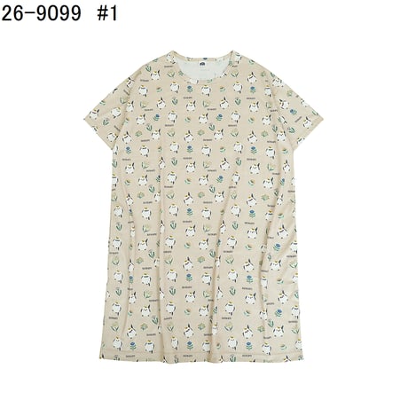 26-9099　天竺ニットのルームウェア　ルームワンピースTシャツ　しまぷうプリントの柄