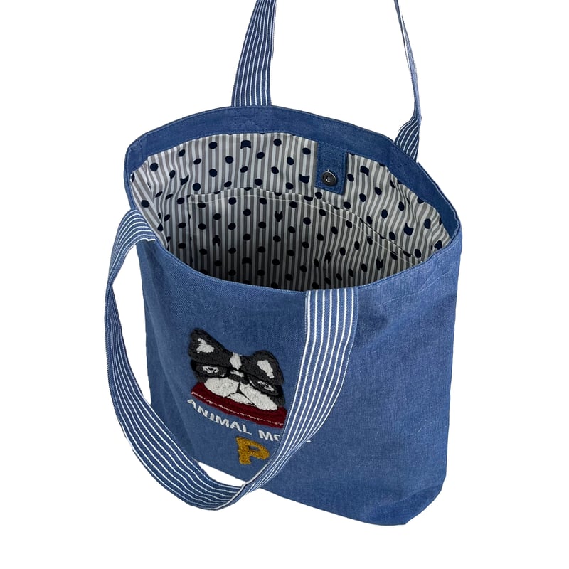 25-10028 パウロ 先染めデニム調＆ヒッコリー トートバッグ | KUSUGURU