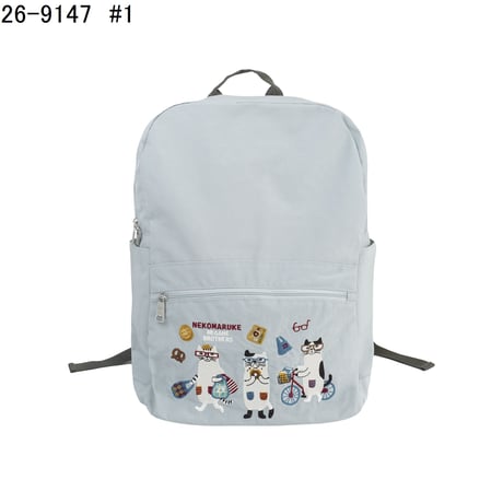 26-9147　クスグルキャラクター　撥水加工刺繍ワッシャーバッグ　リュック　ネコまるけ柄