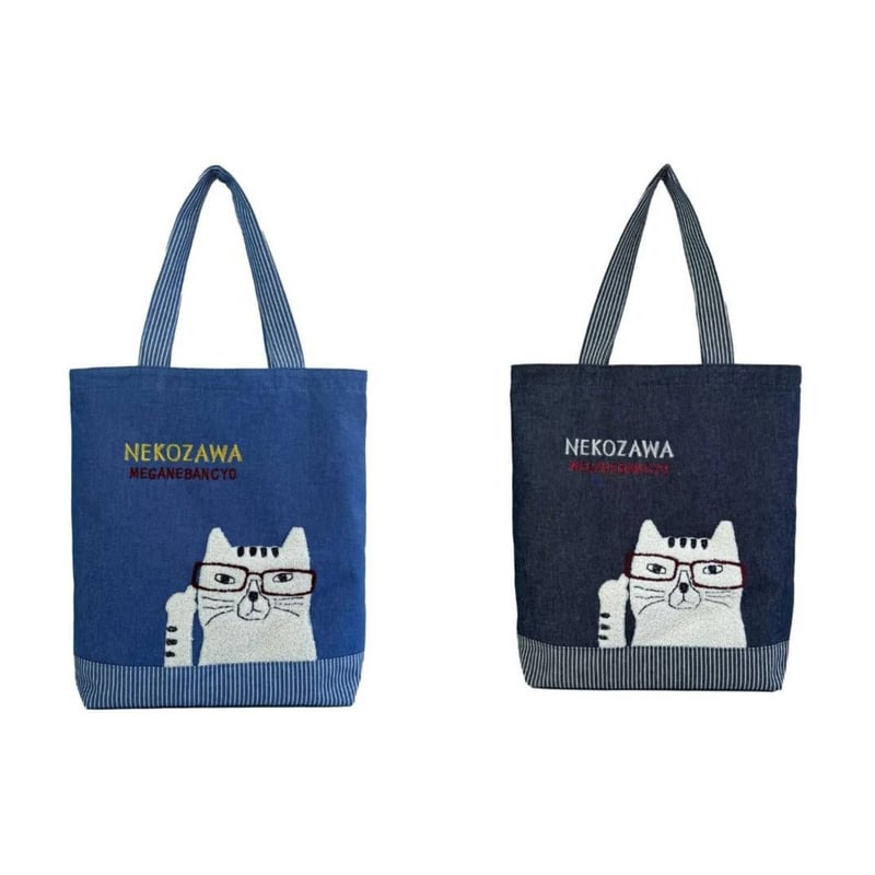 25-10021 ネコまるけ 先染めデニム調＆ヒッコリー トートバッグ