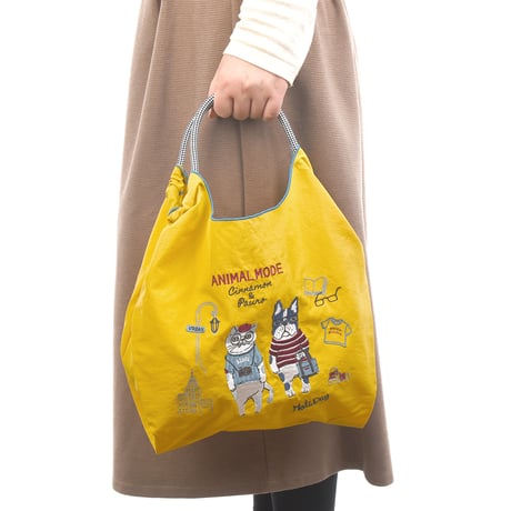 24-7151　撥水加工　刺繡ワッシャーバッグMサイズ　アニマルモード柄
