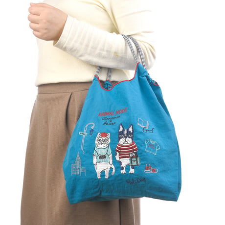 24-7151　撥水加工　刺繡ワッシャーバッグMサイズ　アニマルモード柄