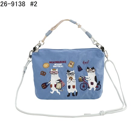 26-9138　クスグルキャラクター　撥水加工刺繍ワッシャーバッグ　パラコードポシェット　ネコまるけ柄