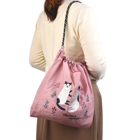 24-7152　撥水加工　刺繡ワッシャーバッグMサイズ　なごなごさん柄