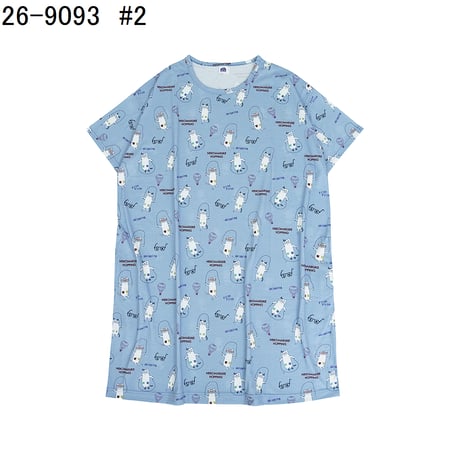 26-9093　天竺ニットのルームウェア　ルームワンピースTシャツ　ネコまるけのプリント柄