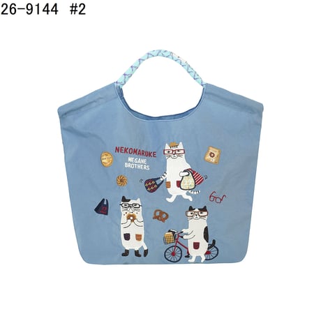 26-9144　クスグルキャラクター　撥水加工刺繍ワッシャーバッグ　パラコードバッグ　ネコまるけ柄