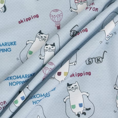 26-9093　天竺ニットのルームウェア　ルームワンピースTシャツ　ネコまるけのプリント柄