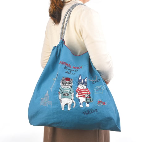 24-7155　撥水加工　刺繡ワッシャーバッグLサイズ　アニマルモード柄